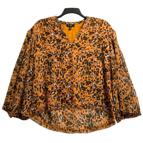 Jessica Simpson Women Cathay Spice Animal Print Split Neck Blouse Top (S) NWT - Picture 2 of 11